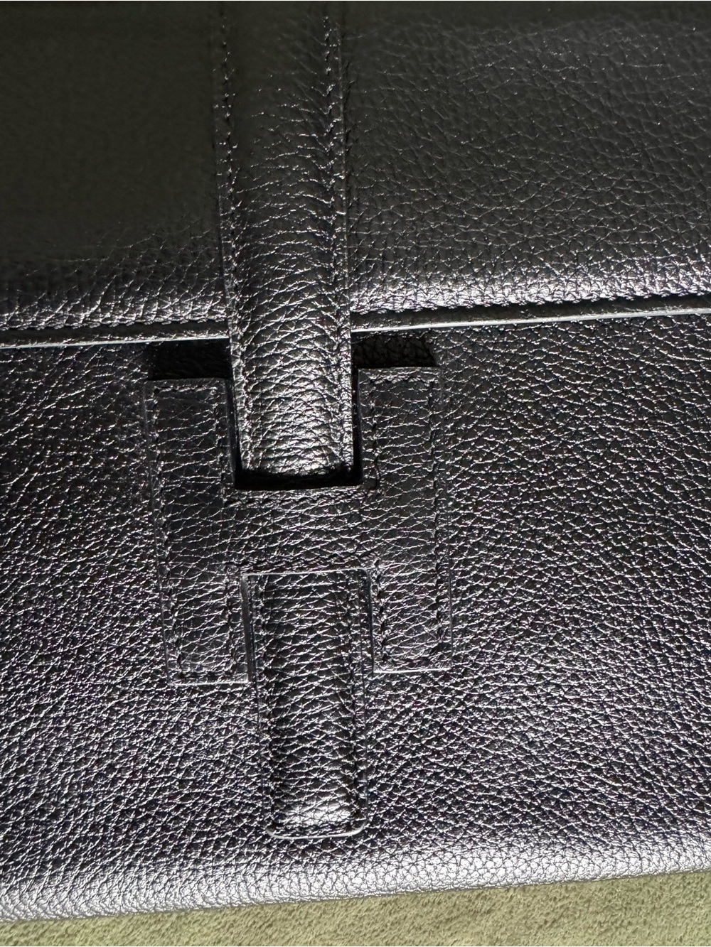 Black Leather  Clutch with Embossed H Detail - Picture 2 of 8